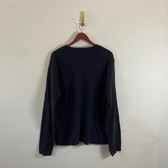 Old Navy Knit V-Neck Black Sweater White Gray Stripes Men's XL Cotton Grunge - Picture 5 of 6